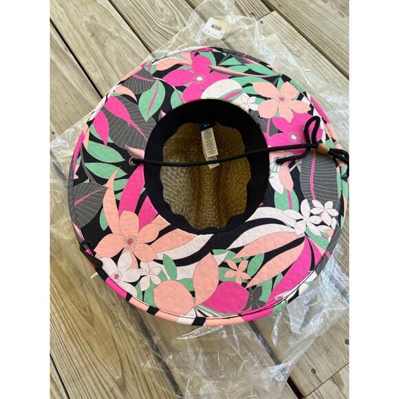 Roxy straw beach hat tropical floral pink M/L NWT Pina to my Colada